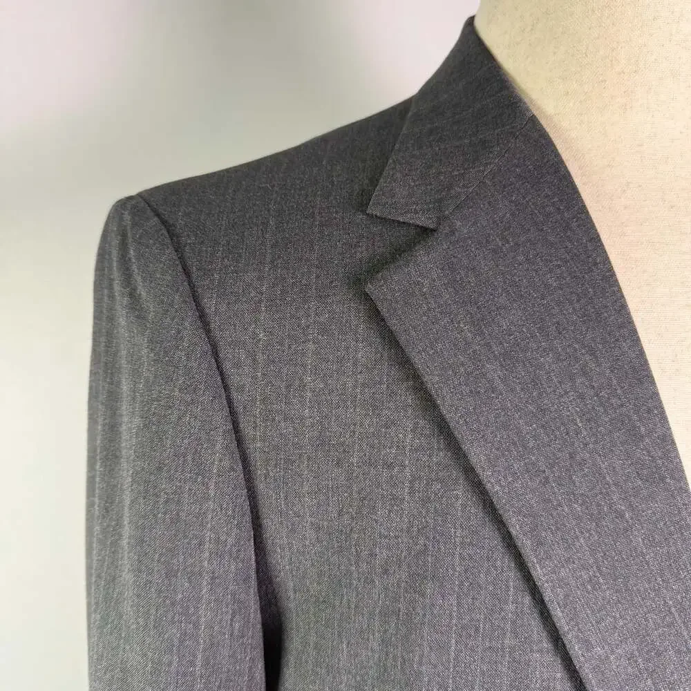 Johnny Carson Vintage 40R Charcoal Gray Pinstripe Suit Jacket Blazer Tailored